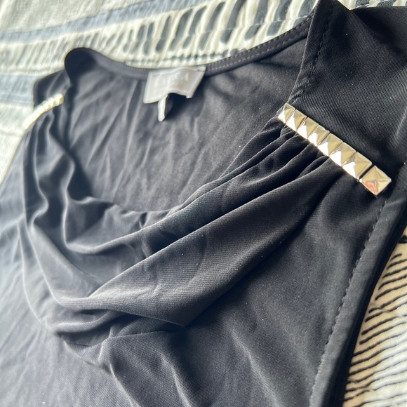 Laura Womens Black Crowl Neck Silver Studded Details Feminine Top Medium - Picture 4 of 9